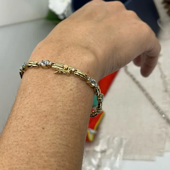 ✨ Vintage Sterling Silver & Gold-Plated Blue Gemstone Bracelet